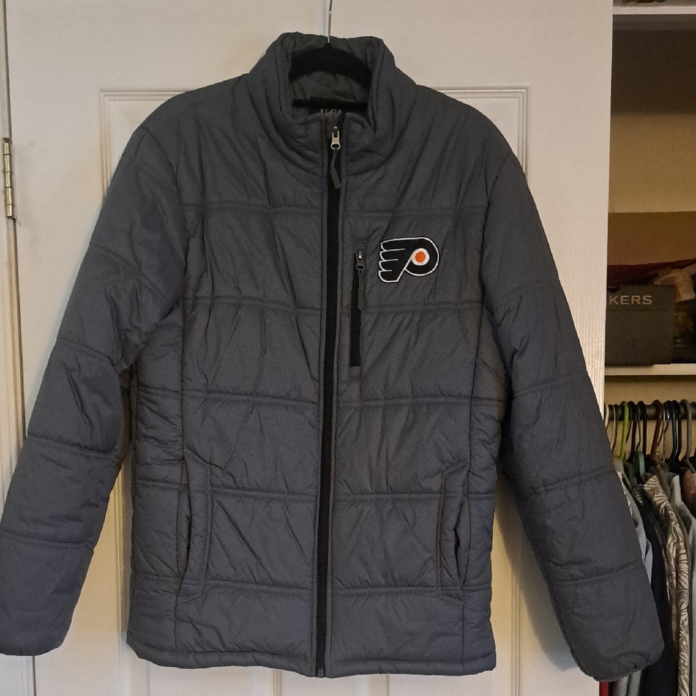 NHL FLYERS Gray Puffer Jacket with Team Logo Patch